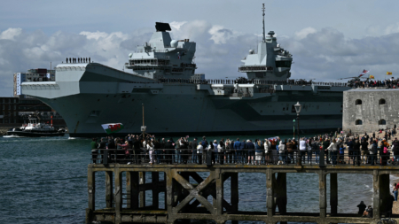Satellite Photos Show British Aircraft Carrier Heading Toward Pacific