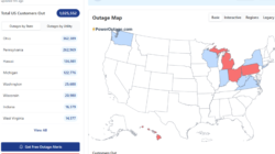 US power outage map shows 1 million hit across 10 states
